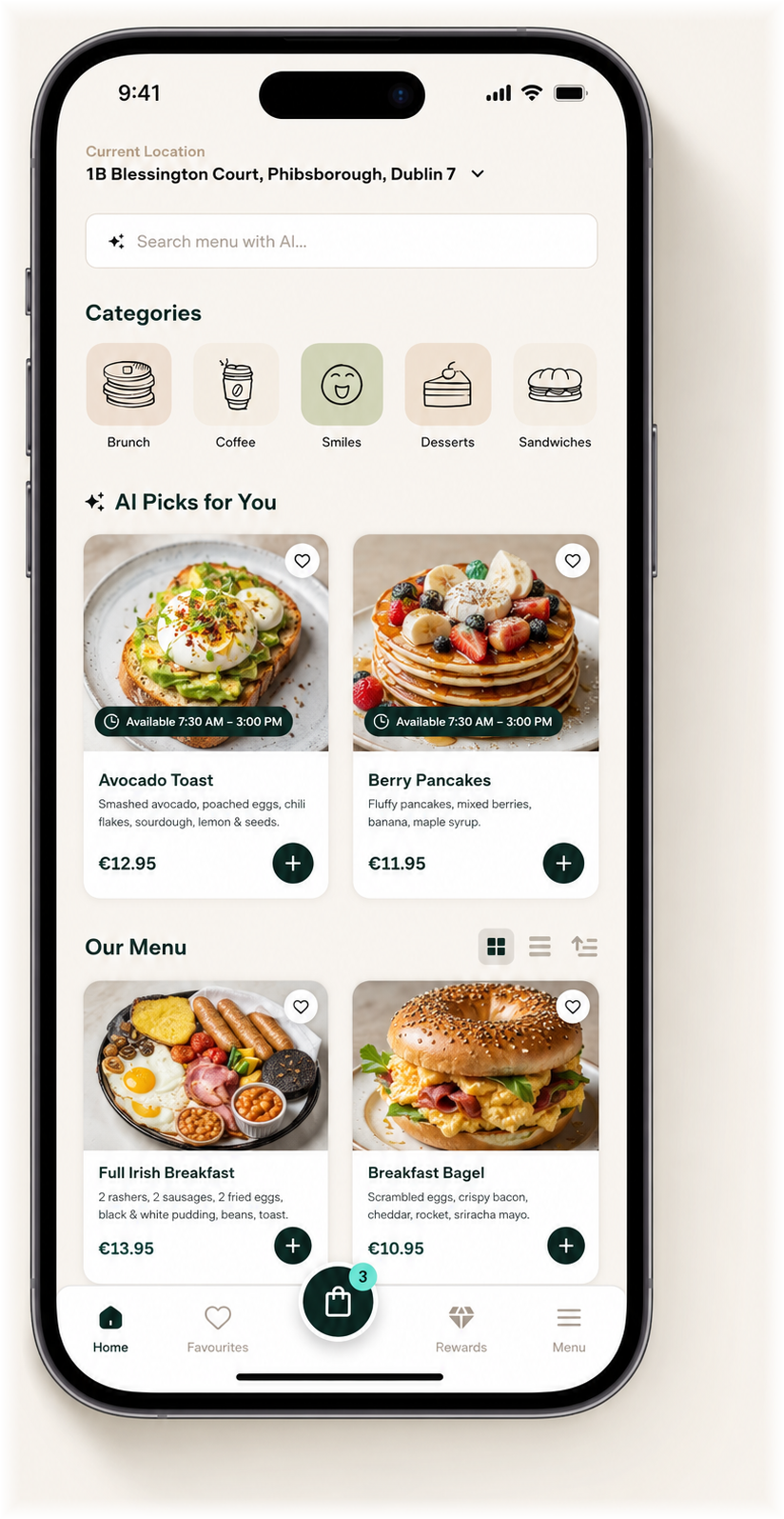 Kelmo-powered mobile ordering application using demonstration data